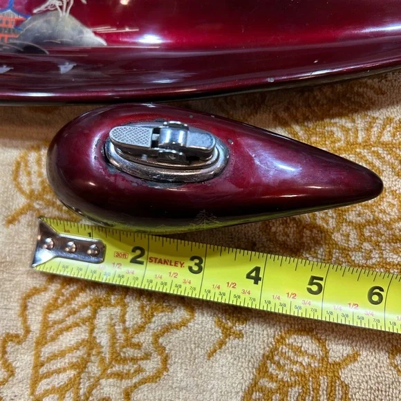 50’s CERAMIC ASHTRAY & LIGHTER Set oxblood MOP inlaid boomerang Japan